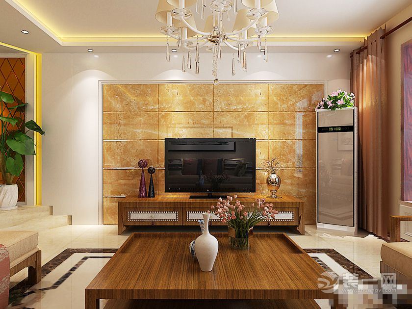 金成豪庭130平混搭中式风情设计图-电视墙