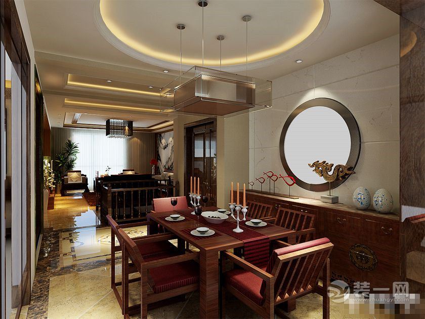 郑州中建观湖国际220平中式复式设计餐厅