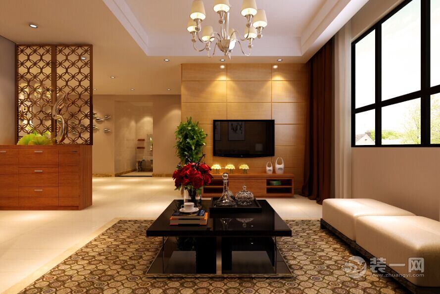 郑州开祥御龙城130平新中式风情设计方案 电视背景墙