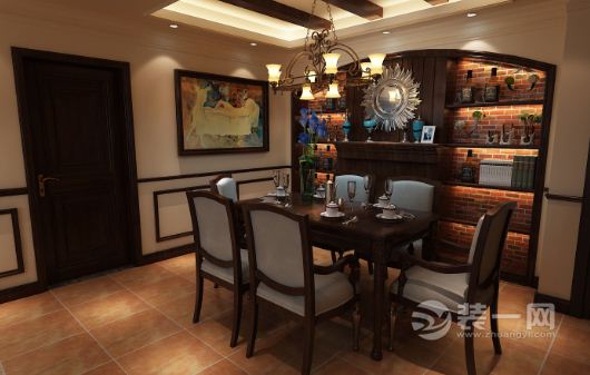 郑州财信圣地亚纳装修-150平四居室-美式风情效果图餐厅