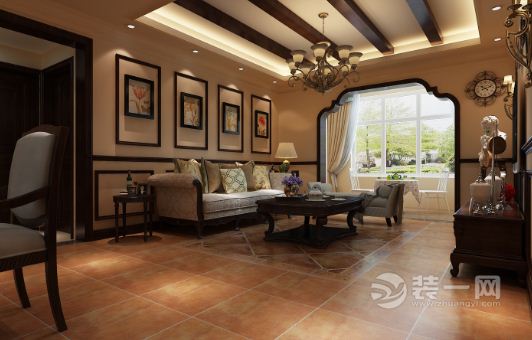 郑州财信圣地亚纳装修-150平四居室-美式风情效果图 沙发背景墙