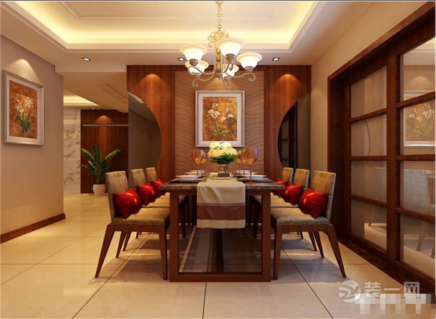 郑州东方鼎盛御府装修-142平三居室装饰设计-东南亚风情 餐厅