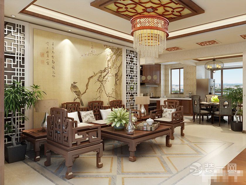 鑫苑鑫城171平四居室-中式风情设计图-客厅