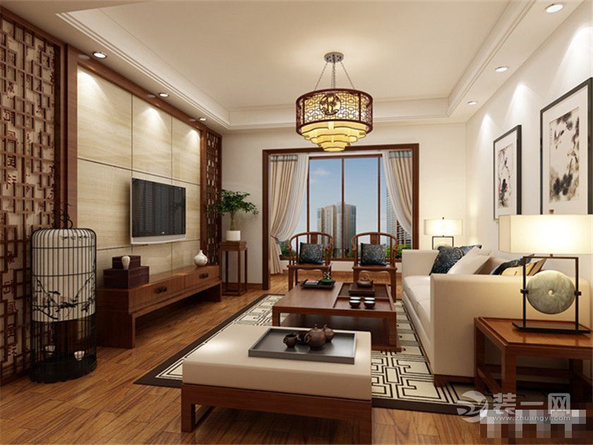 郑州七里香堤装修-140平三居室-新中式设计图 客厅