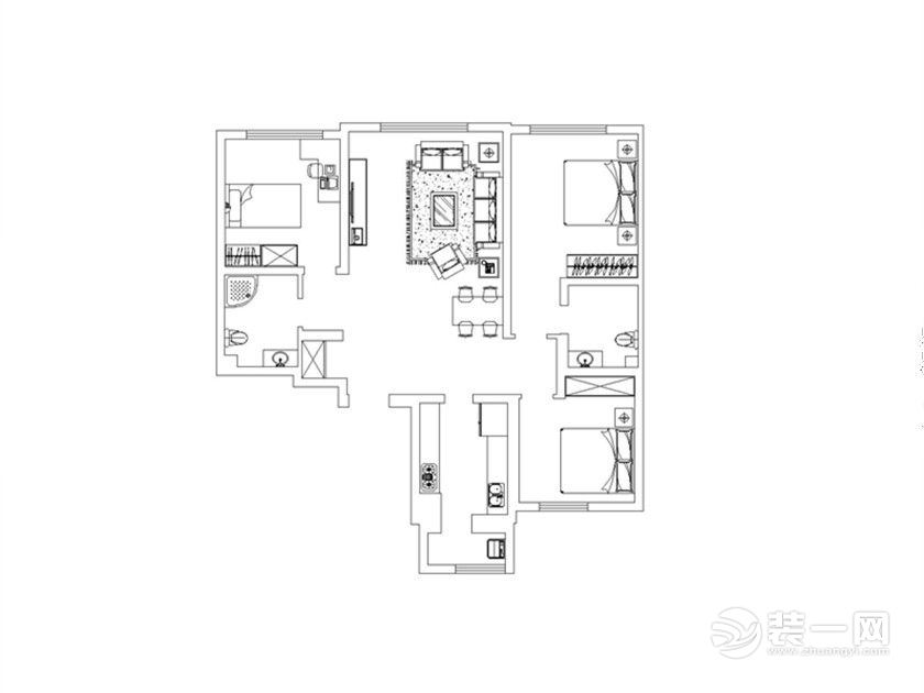郑州安和小区装修-143平三居室-简约美式设计图户型图