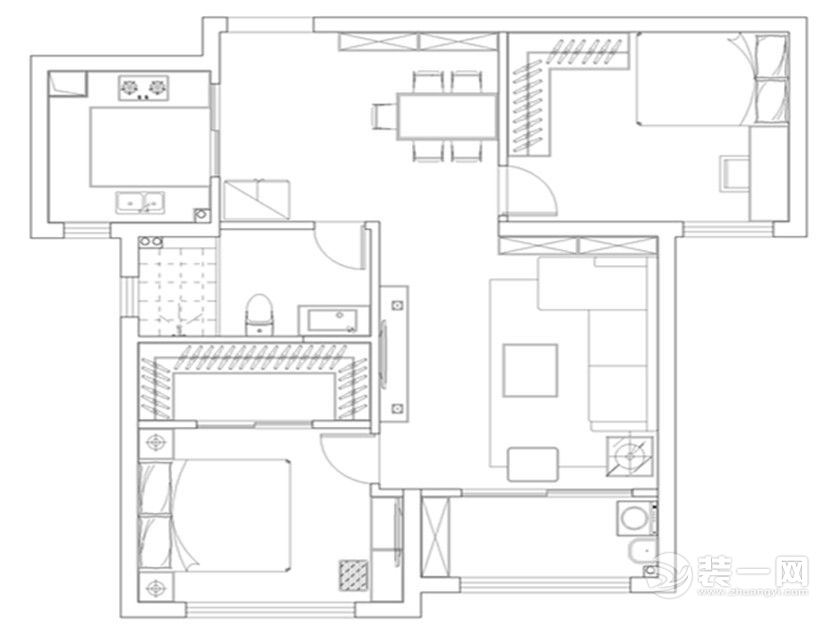 郑州利达国宾中心装修-110平两居室-宜家风情装修图集-户型图