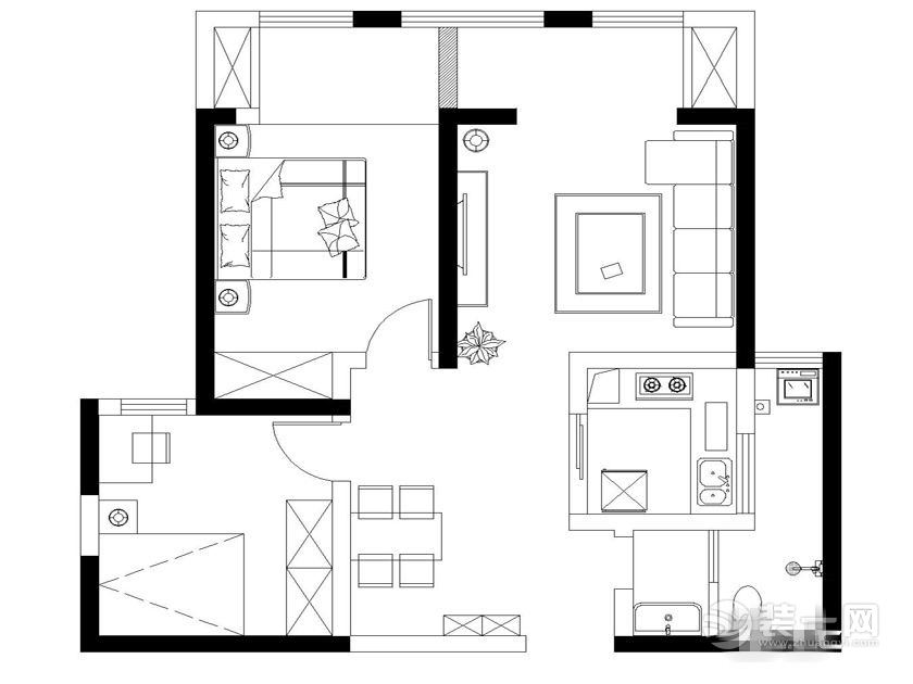康桥溪山御府-93平两居室-简约风情设计方案图集-户型图