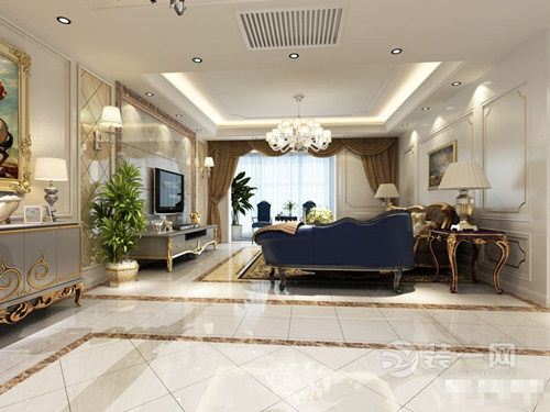 银基王朝装修-240平五居室-温馨欧式装修设计方案图集-客厅