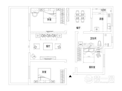 完美家装-民安北郡130平-三居室装修-新中式风情设计图-户型图