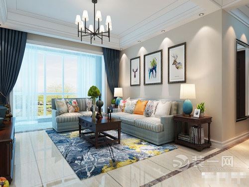完美家装-绿都紫荆华庭-128平装修-三居室装修-美式效果图集-沙发背景墙