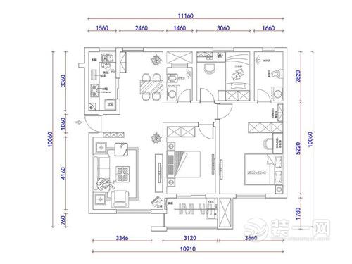 正商红河谷装修-106平三居室-简欧风情设计图集-户型图