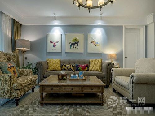 完美家装-紫荆华庭装修-120平美式风情装修图集-沙发背景墙