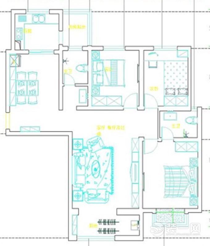南熙福邸装修133平三居室-后现代风情设计-户型图