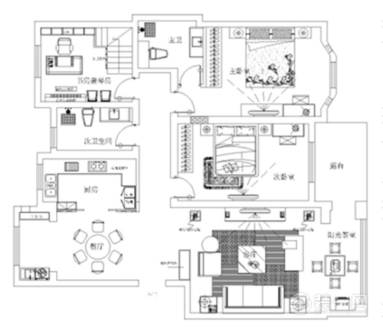 百合花园装修-140平带地下室-中式风情设计方案-户型图