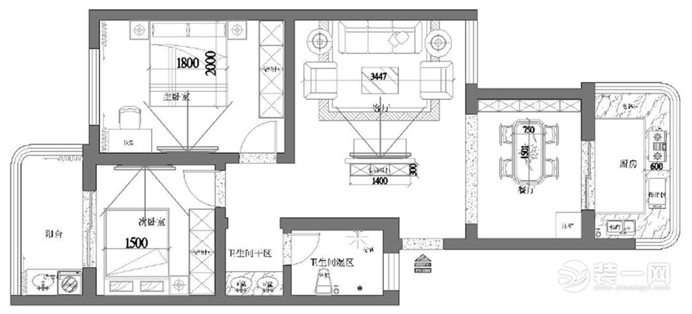 同乐花园-94平两居室-欧式装修设计方案-户型图