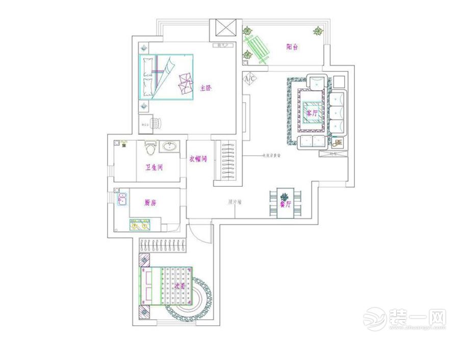 东方鼎盛-90平两居室-现代简约装修效果图-户型图