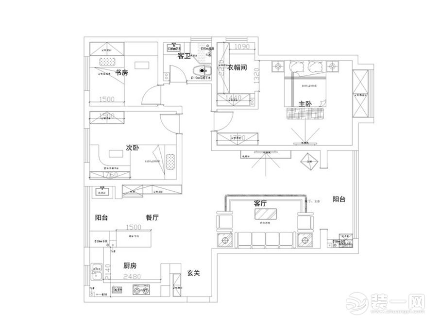 紫荆华庭-140平装修-三居室装修-美式风情设计图集-户型图