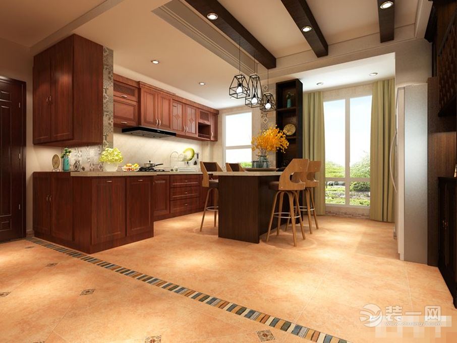 紫荆华庭-140平装修-三居室装修-美式风情设计图集-厨房