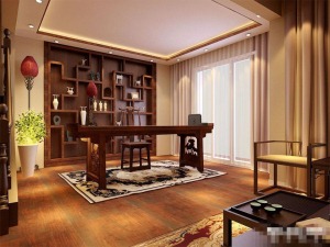 郑州中建观湖国际220平中式复式设计 书房
