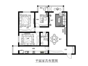 郑州警察学院家属院装修-130平三居室-混搭风情户型图