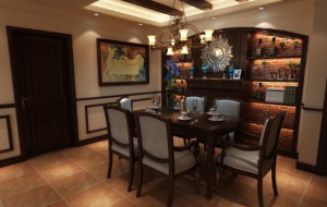 郑州财信圣地亚纳装修-150平四居室-美式风情效果图餐厅