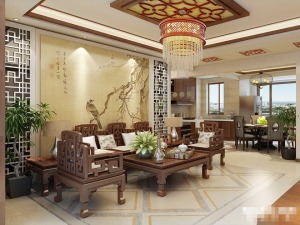 鑫苑鑫城171平四居室-中式风情设计图-客厅