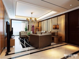 绿地老街装修-130平三居室-东南亚风情设计图-客厅整体