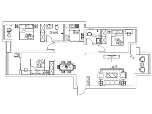 郑州升龙城装修-130平米三居室现代简约风格 -户型图