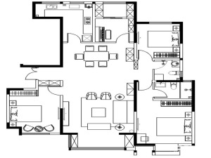 正商鉑鉆裝修-160平四居室-簡約中式設計圖-戶型圖