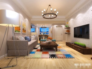 永威翡翠城98平三居室美式风情设计图-客厅