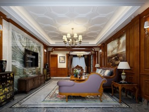 海马公园装修-200平美式新古典设计图集-客厅