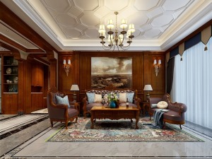 海马公园装修-200平美式新古典设计图集-沙发背景墙