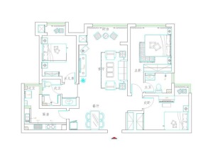 富田九鼎世家128平美式风情装修效果图-户型图