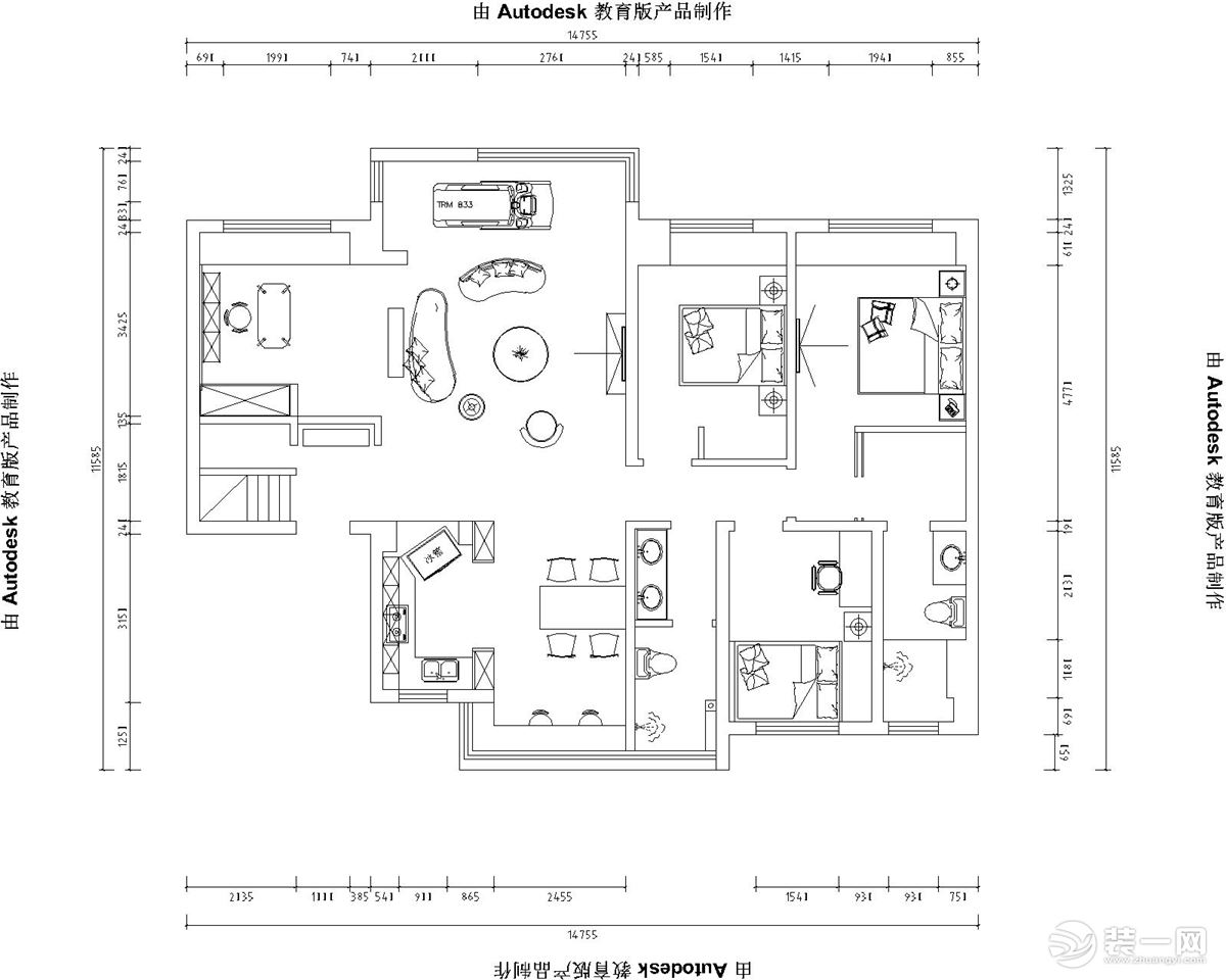 德雅居装饰碧桂园148平方三居室现代轻奢装修效果图