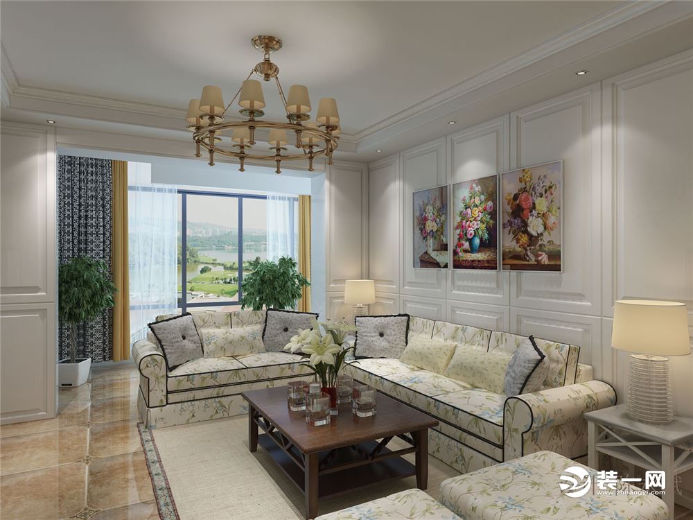 昆明久居装    金色理想   135平米   美式风格  造价112300元客厅2
