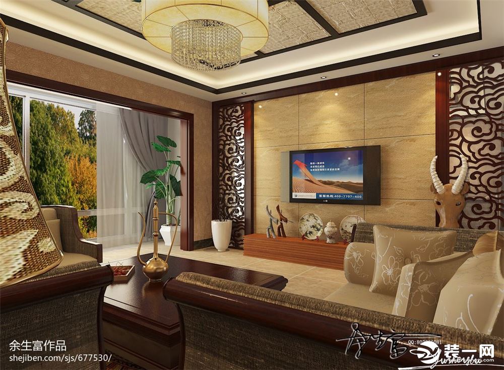 昆明久居装饰 云润天阳  新中式风格   四居室    180平米  造价146820元沙发背景