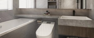 主卧卫生间重新规划，满足业主浴缸的需求，通常镜柜，满足收纳的同时使空间更开阔。