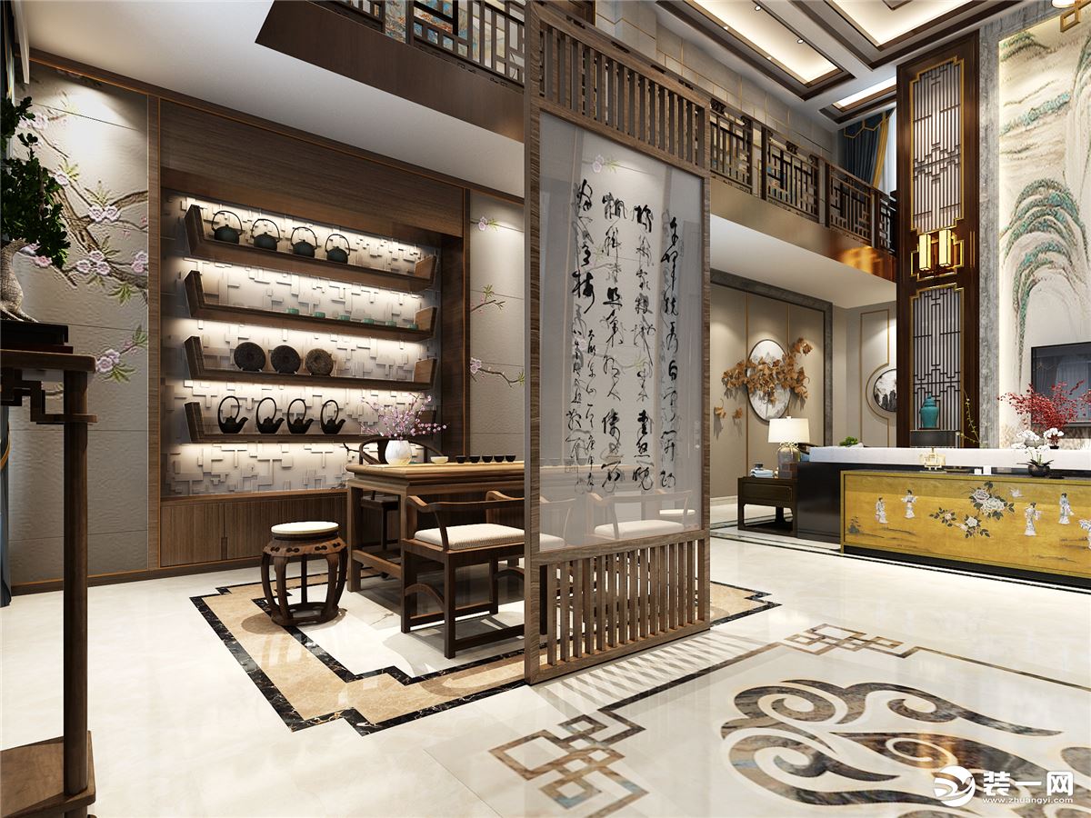 茶室海棠湾高档自建别墅800平方新中式装修