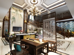 客厅海棠湾高档自建别墅800平方新中式装修