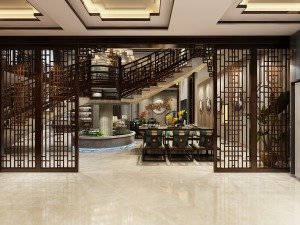 楼梯海棠湾高档自建别墅800平方新中式装修