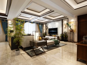 二楼客厅海棠湾高档自建别墅800平方新中式装修