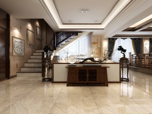 二楼楼梯海棠湾高档自建别墅800平方新中式装修