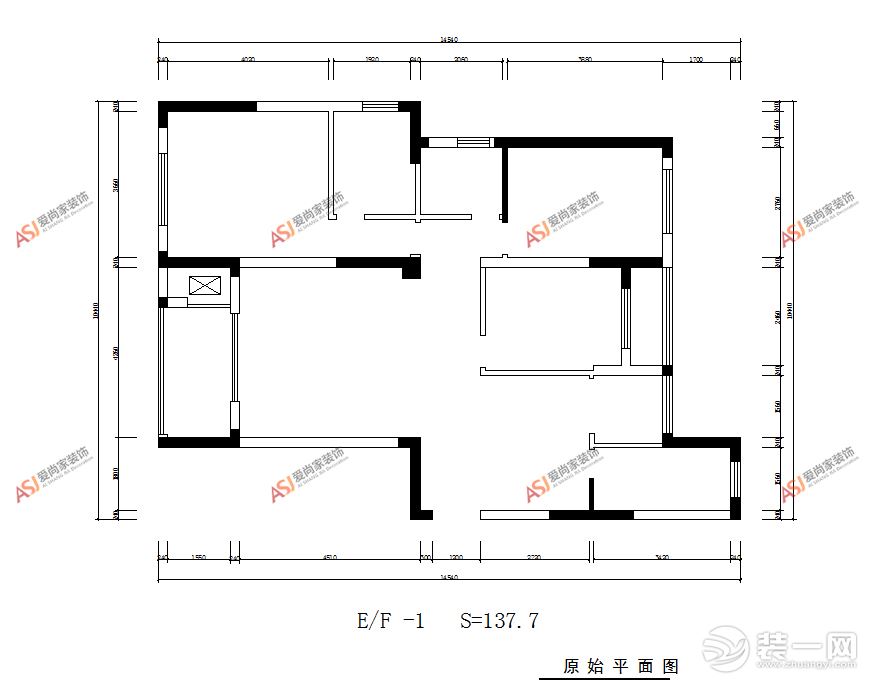 【东辰御景】140平三室欧式风格装修效果图原始结构图