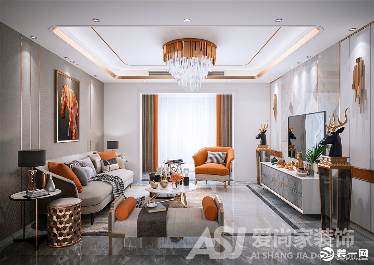 【领秀江景】130平三室现代轻奢风格装修效果图客厅