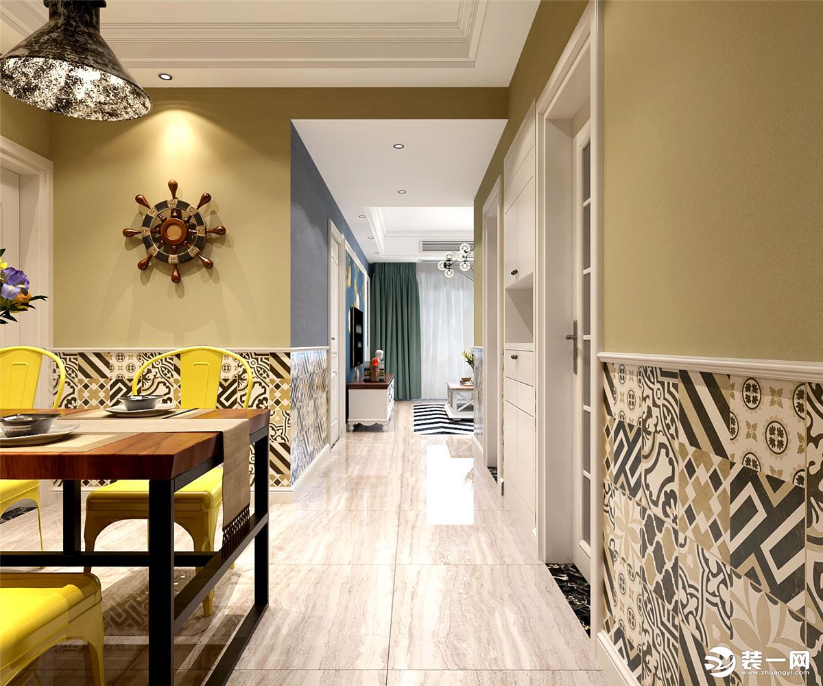 玫瑰园90平二居室现代美式风格装修效果图走廊