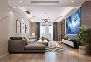 【平湖港湾】120平三室现代风格装修效果图客厅