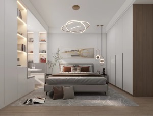 客厅以柔光灰色地砖，  整体现代简约的空间氛围，  带给人的是一种自然轻松与舒适的体验。  电视背