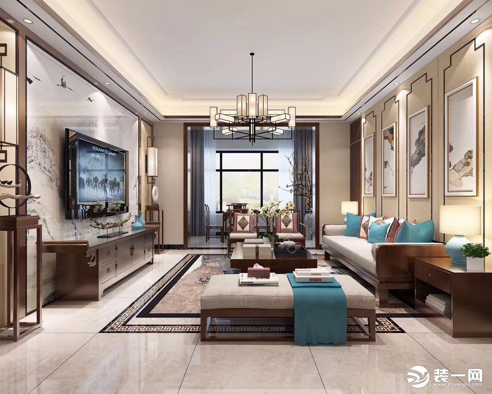 北京天盛装饰航天城180平新中式别墅造价20万--客厅