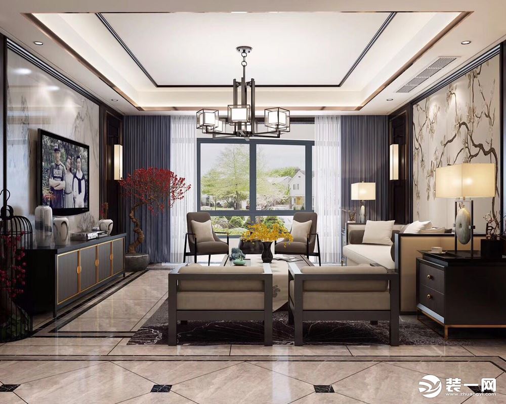 北京天盛装饰航天城180平新中式别墅造价20万--小客厅