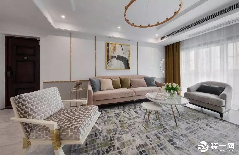 泰颐新城115平方美式风格客厅沙发背景墙装修效果图